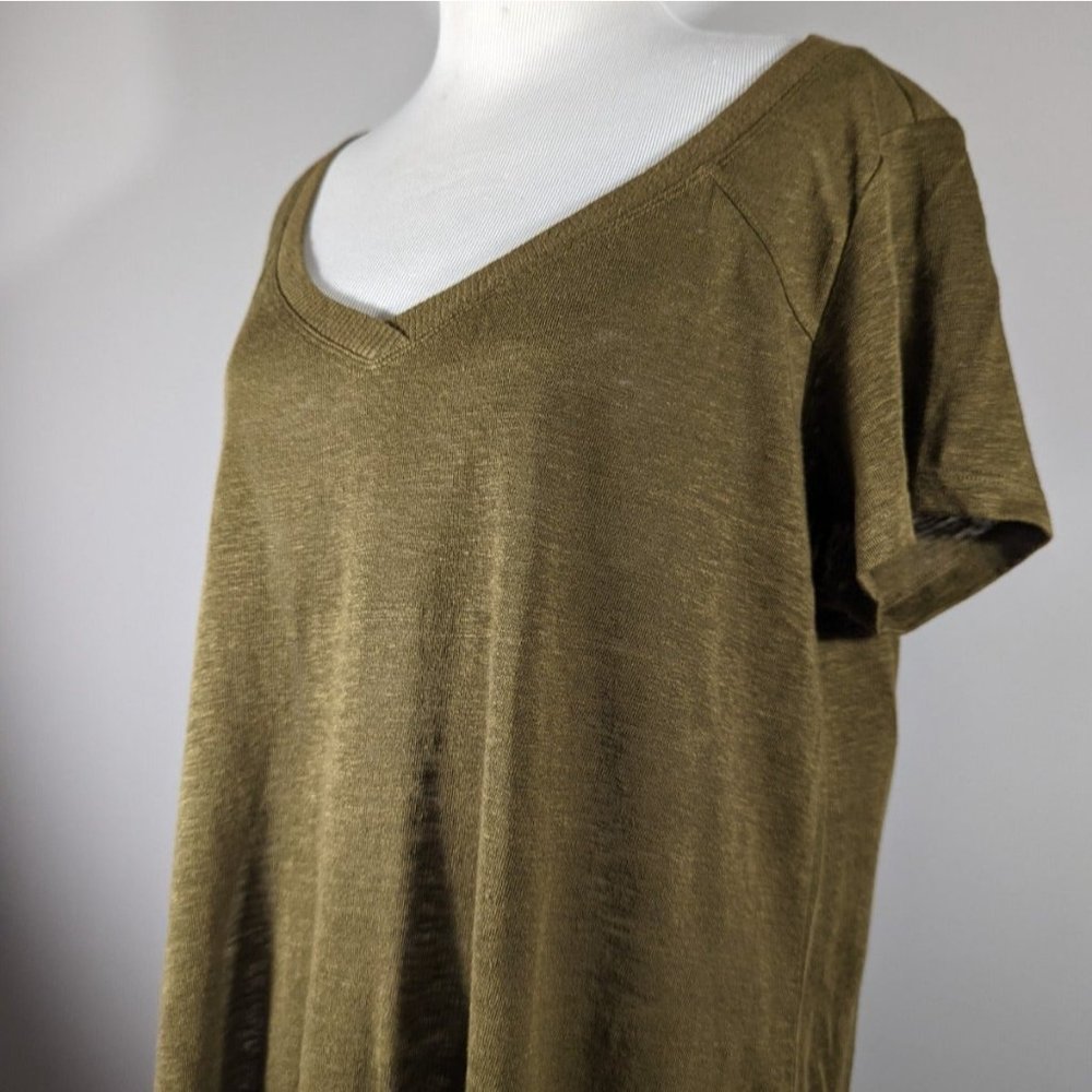 Eileen Fisher Linen V-Neck Short Sleeve Green Dress Women's Size S - Picture 4 of 6